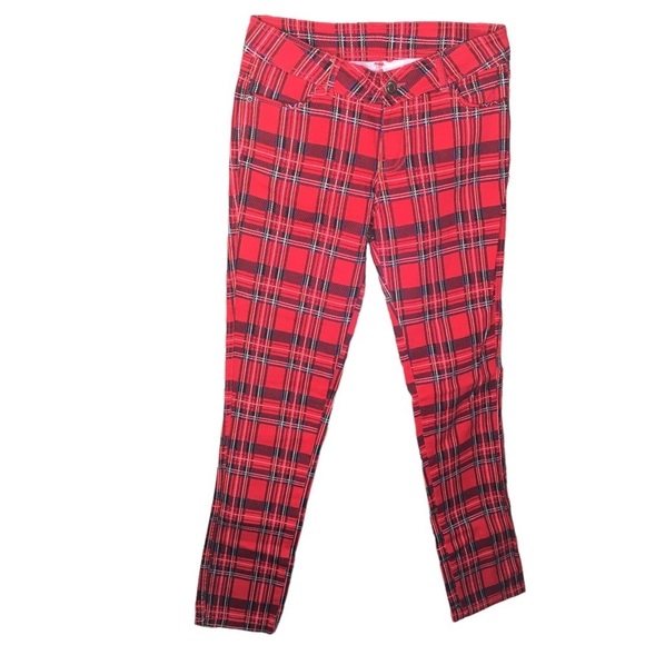 Vintage Connection 18 Tartan Red Plaid Skinny Pants 28 Waist Dark Academia - Picture 2 of 9